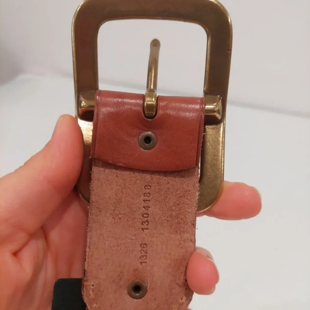 New RLL Ralph Lauren Tan Split Leather Braided Belt Massive Buckle Sz Smal